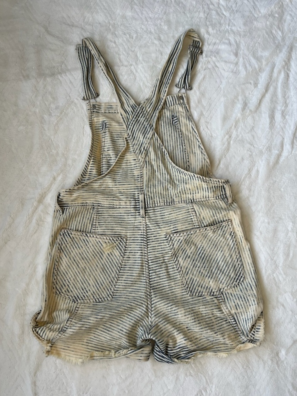 We The Free Striped Denim Short Overalls Cream Blue | Small - Picture 2 of 3